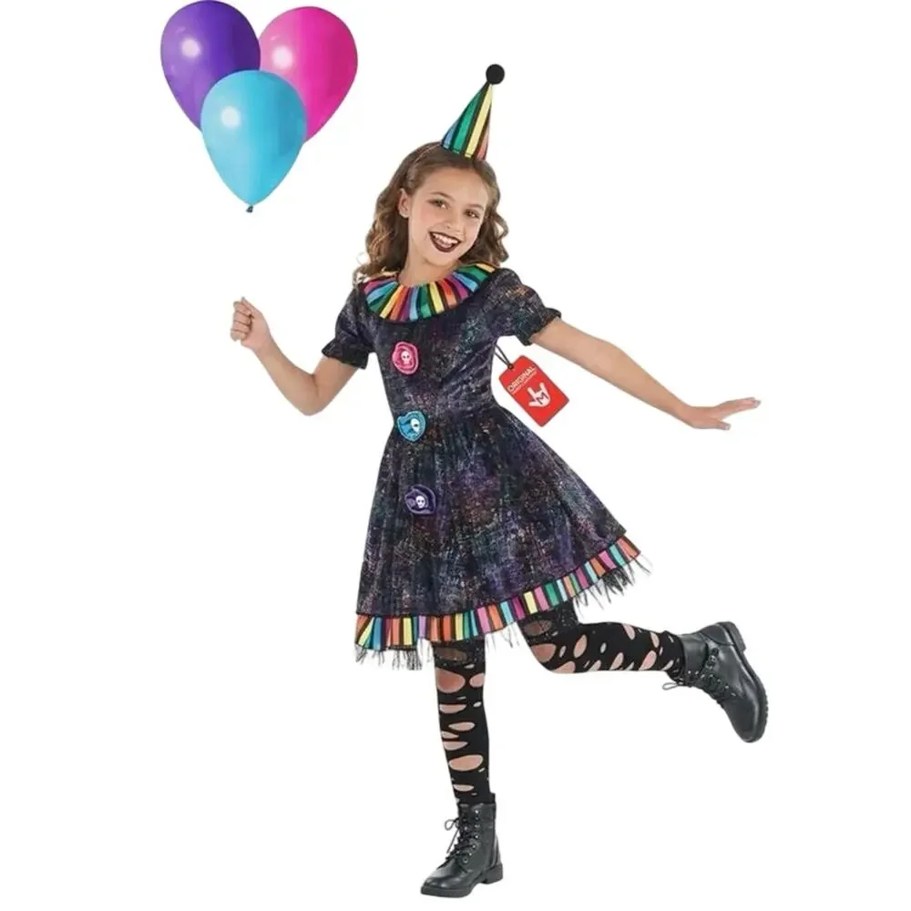 New black rainbow Morph Clown circus Costume Creepy Halloween girls large